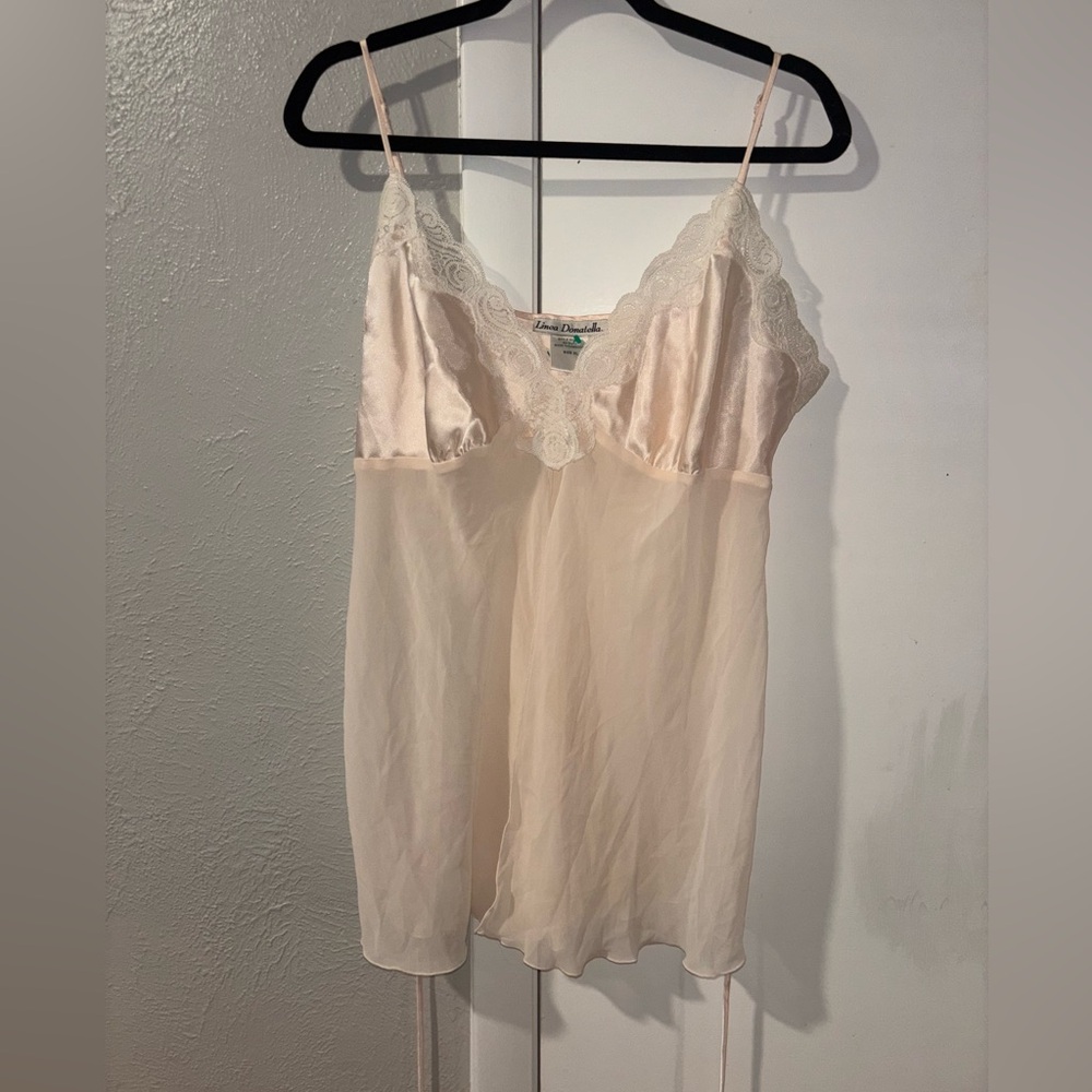Linea Dontella size XL Pink silk lingerie slip dress with lace #lingerie